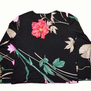 LEONARD PARIS 最高級 シルク100％ 長袖カットソー Tシャツ 花柄 総柄 大きいサイズ ブラック 46 1203 IBO31