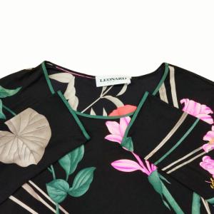 LEONARD PARIS 最高級 シルク100％ 長袖カットソー Tシャツ 花柄 総柄 大きいサイズ ブラック 46 1203 IBO31