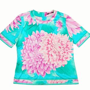 FASHION タック入 半袖カットソー Tシャツ ブラウス 花柄 総柄 L マルチカラー 1203 IBO31