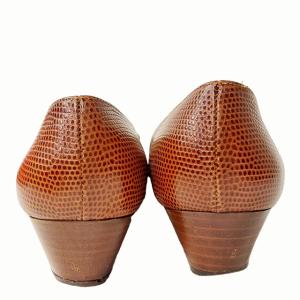 Salvatore Ferragamo ヴァラ リザード型押 パンプス ヒール スリッポン アーモンドトゥ ゴールド金具 シューズ 靴 ブラウン 6C 24cm 1219