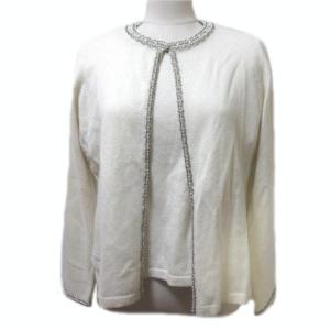 カシミヤ混 アンサンブルニット 13 大きいサイズ ウール カーディガン 長袖 トップス 半袖 セーター ビジュー アイボリー