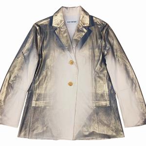 ISSEY MIYAKE 汚れ加工転写 セットアップ スーツ 中綿ジャケット スカート 変形 総柄 ゴールド