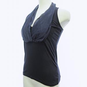 BRUNELLO CUCINELLI 美品 カットソー ノースリーブ シフォン 異素材 ネイビー 紺 M 1229 IBO33