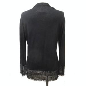 LEONARD FASHION カーディガン ニット 長袖 ビーズ 黒 ブラック ロゴプレート IBO33 X