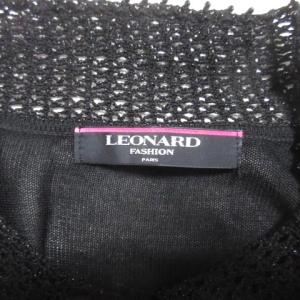 LEONARD FASHION カーディガン ニット 長袖 ビーズ 黒 ブラック ロゴプレート IBO33 X