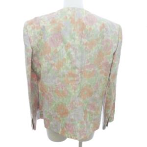 GIVENCHY GLAMOUR 90s ヴィンテージ ノーカラージャケット リネン 花柄 マルチカラー 13 約XL IBO33 0112