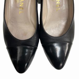 CHANEL パンプス ストレートチップ レザー 黒 ブラック 36 IBO33 0115