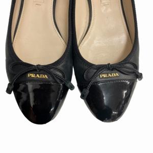 PRADA フラットシューズ バレエシューズ パンプス エナメルトゥ ストレートチップ 黒 ブラック 36 1