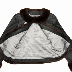 Paul Stuart ラムレザー ノーカラー ライダース 革ジャン 毛皮 レッキスファー ブラック 6