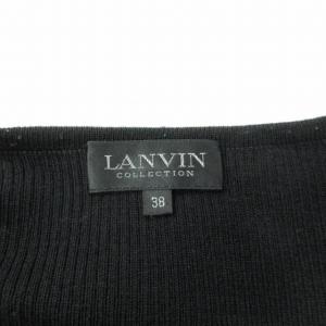 LANVIN コレクション リブニットカットソー セーター ウール フラワーモチーフ ビーズ 装飾 長袖 黒 ブラック 38 約S 0110