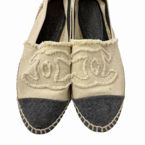 CHANEL エスパドリーユ フラットシューズ スリッポン ココマーク キャンバス ベージュ 黒 ブラック 38 GY05 0118