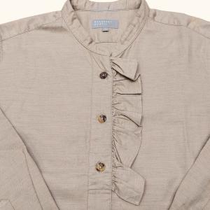 MARGARET HOWELL 17年 FINE COTTON WOOL SHIRTING MHL バンドカラーシャツ ブラウス ノーカラー フリル ベージュ