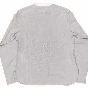 MARGARET HOWELL 14年 美品 MHL シルク100％ バンドカラーシャツ ブラウス ノーカラー ストライプ グレー 1 0119