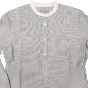 MARGARET HOWELL 14年 美品 MHL シルク100％ バンドカラーシャツ ブラウス ノーカラー ストライプ グレー 1 0119