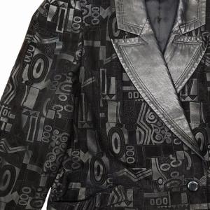 BALMAIN PIERRE BALMAIN ヴィンテージ 総柄 ダブルブレストコート ジャケット レザー切替 オーバーサイズ ブラック F