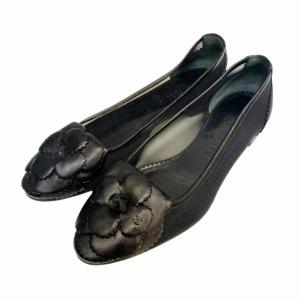 フラットシューズ バレエシューズ パンプス カメリア ココマーク レース 黒 36 C