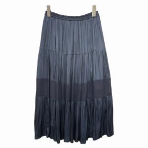 サテン ティアード ロング スカート ゴムウエスト 近年 紺 ネイビー 36 IBO35 0212