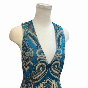 alice + olivia ワンピース ノースリーブ 総柄 刺繍 ひざ丈 青 ブルー 2 IBO35 0212