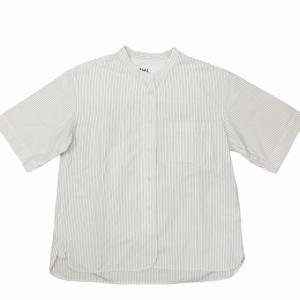 MHL. 美品 19年 DRY COTTON LINEN 半袖シャツ ブラウス バンドカラー ノーカラー ストライプ 1 ホワイト 0221