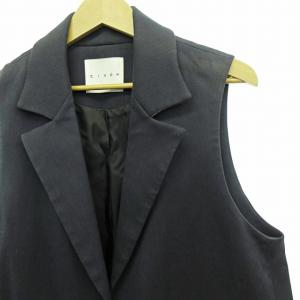 CINOH ロング ベスト ジレ 前開き コットン ストレッチ ネイビー 紺 約M 0326