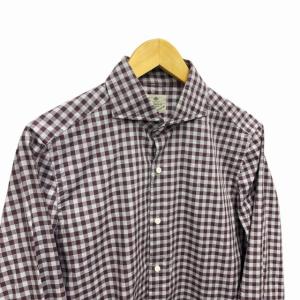 LUIGI BORRELLI ギンガムチェック コットン シャツ イタリア製 長袖 茶系 ブラウン 40 IBO36 0227