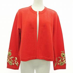 ヴィンテージ カーディガン ニット ビジュー 刺繍 ウール 前開き 赤 M 国内正規品 0313 RRR