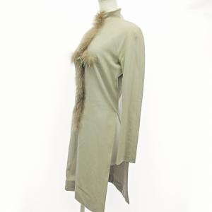 GIVENCHY ヴィンテージ チュニック ワンピース 長袖 ファー付き サイドスリット ベージュ 約M 0312