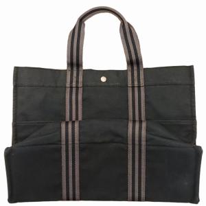 HERMES フールトゥトートGM ハンドバック キャンバス A4収納 ブラック 0309