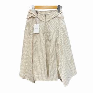 ISABEL MARANT タグ付 ストライプ柄 ひざ丈スカート フレアスカート シルク ベージュ 34 eco 0314