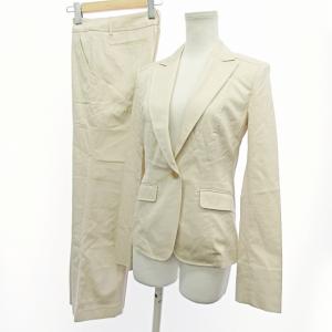 美品 セットアップ パンツ スーツ シャドーストライプ ストレッチ コットン ベージュ 38 0314 eco
