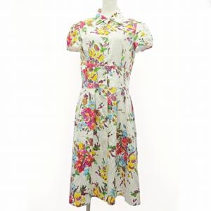 シャツ ワンピース 半袖 ロング 花柄 白 マルチカラー 40 0514