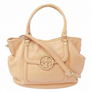 2WAY ハンドバッグ ショルダーバッグ トートバッグ レザー ロゴ プレート ベージュ 0405 IBO37