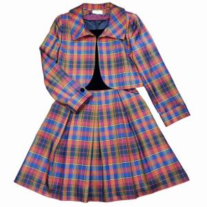 アンサンブル セットアップ フォーマル ジャケット ワンピース タータンチェック ベルベット マルチカラー 11号 L 0414