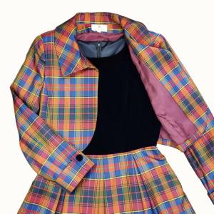 M'S GRACY アンサンブル セットアップ フォーマル ジャケット ワンピース タータンチェック ベルベット マルチカラー 11号 L 0414