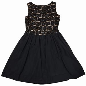 M'S GRACY レース ドッキングノースリーブワンピース ひざ丈 リボン Aライン ブラック 40 0429