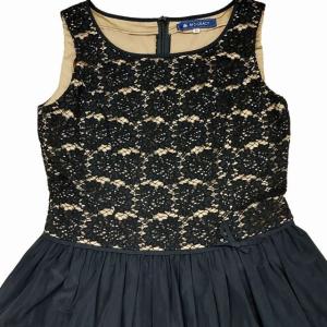 M'S GRACY レース ドッキングノースリーブワンピース ひざ丈 リボン Aライン ブラック 40 0429