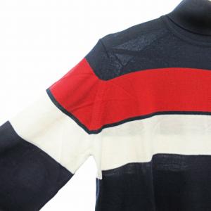 JOHN SMEDLEY ニット カットソー 長袖 メリノウール ボーダー タートルネック 紺 ネイビー S 0607 IBO39