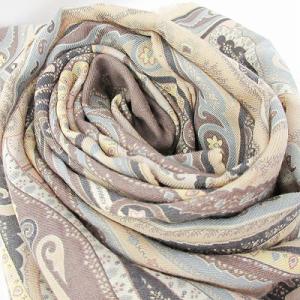 ETRO ロング スカーフ マフラー ストール 総柄 ウール シルク混 ベージュ系 0812 GY18