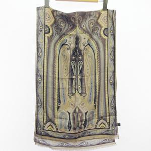 ETRO ロング スカーフ マフラー ストール 総柄 ウール シルク混 ベージュ系 0812 GY18