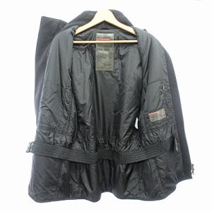 PRADA SPORT 中綿 メルトンコート ジャケット ダブルジップ ウール ハイネック 48 ブラック