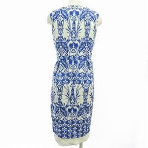 Diagram GRACE CONTINENTAL 美品 ワンピース ノースリーブ 膝丈 花柄 アラベスク柄 白 青 36 0809 GY06