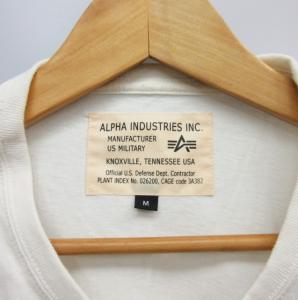 ALPHA INDUSTRIES アーミー Tシャツ 綿 丸首 半袖 白 ホワイト カーキ M 0809