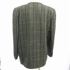 GIVENCHY 美品 ヴィンテージ ノーカラージャケット ブレザー ストライプ チェック 黒 赤紫 13 国内正規品 0809 GY06