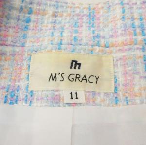 M'S GRACY セットアップ ワンピース スーツ ツイード 膝丈 白 ホワイト マルチカラー 11AR 約M-Lサイズ 0826