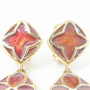GIVENCHY 美品 ヴィンテージ イヤリング クリップ式 ぶら下がり ドロップ型 ゴールド ブラウン 0908 GY13