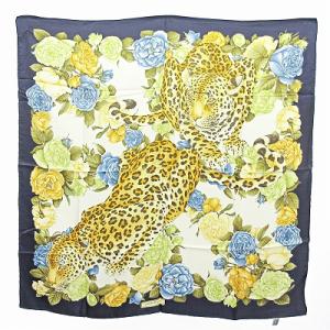 美品 大判 スカーフ シルク アニマル 豹柄 レオパード マルチカラー 0904 GY05