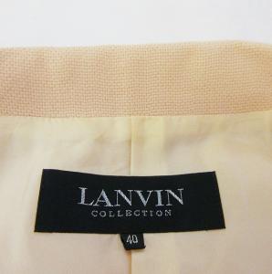 LANVIN コレクション スーツスカート セットアップ 1B ウール ソフト肩パット 無地 長袖 ベージュ 42 約Mサイズ 0921