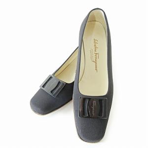 スクエアトゥ ヴァラ パンプス チャンキーヒール キャンバス ブラック 黒 6.5 23.5cm 1116