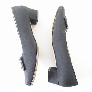 Salvatore Ferragamo スクエアトゥ ヴァラ パンプス チャンキーヒール キャンバス ブラック 黒 6.5 23.5cm 1116