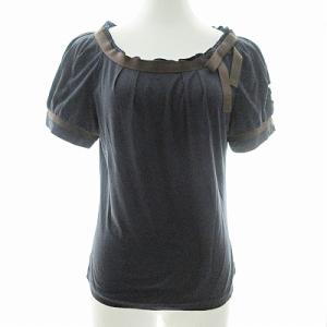 美品 JC-125332 カットソー 半袖 グログランテープ リボン ネイビー 紺 40 1114